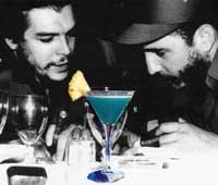 coctel Hasta Siempre: 40 ml white rum, 30 ml Curasao blue, 80ml pineapple juce mixed in shaker with ice